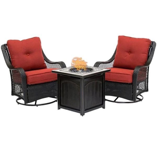 5-Piece Steel Patio Fire pit Conversation Set with Sahara Sand Cushions and 26 in. Square Fire pit Side Table
