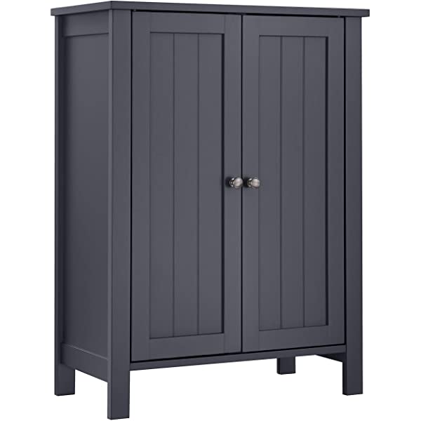 VASAGLE Bathroom Floor Storage Cabinet with Double Door Adjustable Shelf, 23.6 x 11.8 x 31.5 Inches White UBCB60W