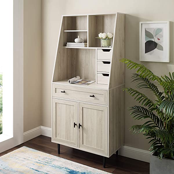 Walker Edison Secretary Hutch Wood Desk with Keyboard Drawer Bookshelf Storage Home Office Storage Cabinet, 64 Inch, Dark Walnut Dark Walnut Desk