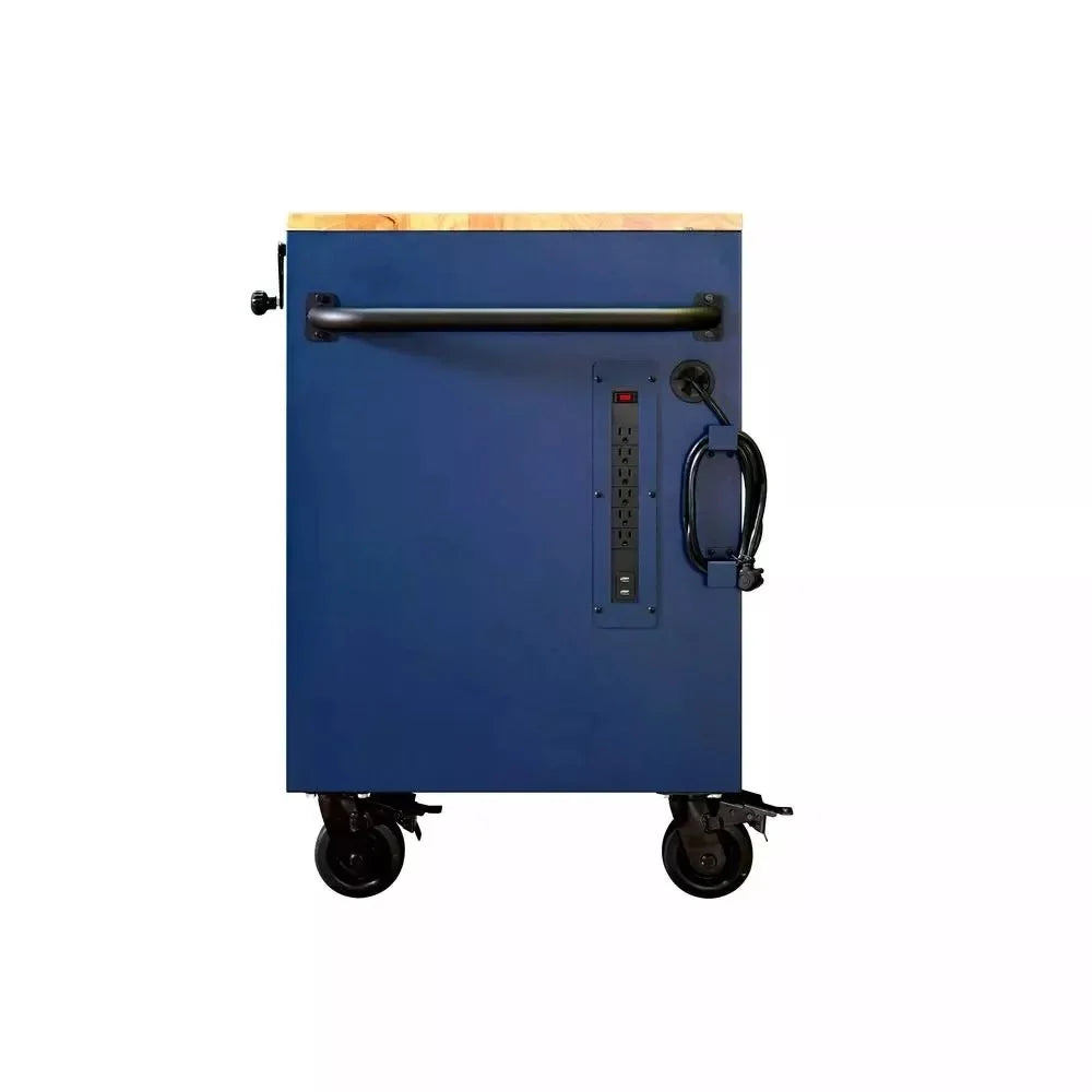 72 IN. 18-DRAWER MOBILE WORKBENCH WITH ADJUSTABLE-HEIGHT SOLID WOOD TOP IN MATTE