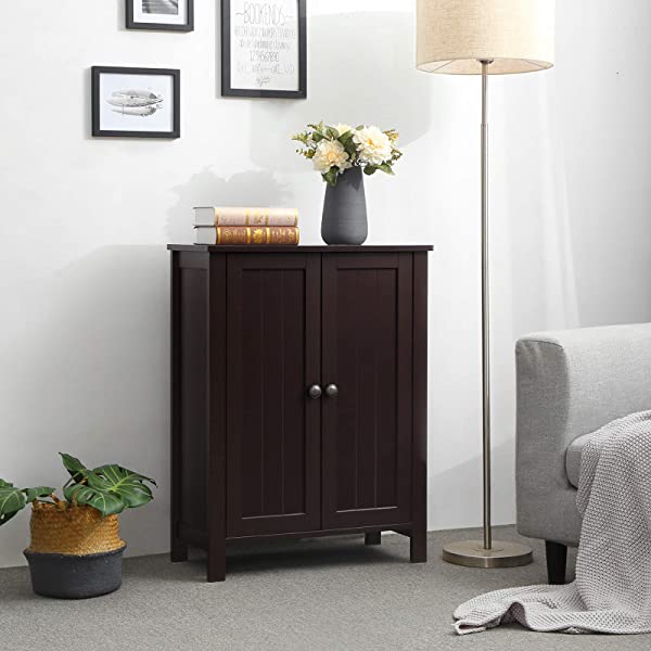 VASAGLE Bathroom Floor Storage Cabinet with Double Door Adjustable Shelf, 23.6 x 11.8 x 31.5 Inches White UBCB60W
