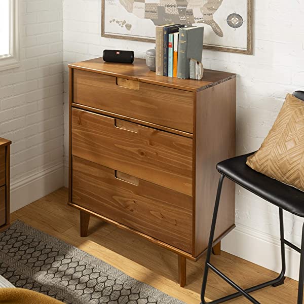 Walker Edison Mid Century Modern Grooved Handle Wood Dresser Bedroom Storage Drawer Organizer Closet Hallway, 6 Drawer, Caramel Caramel 1 pack 6 Drawer
