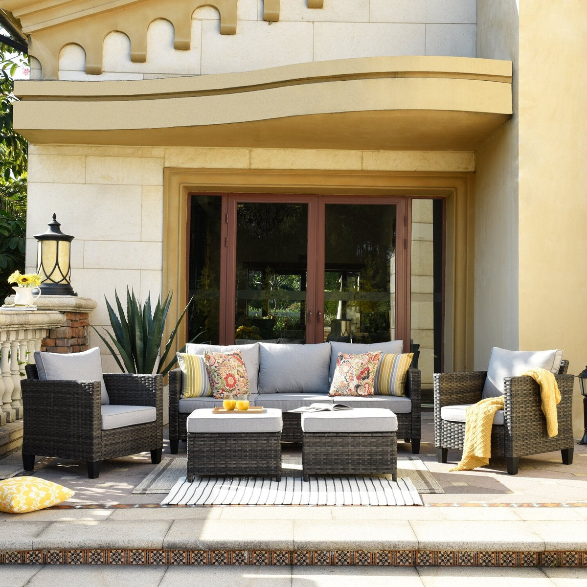 Dron Wicker/Rattan 5 - Person Seating Group with Cushions