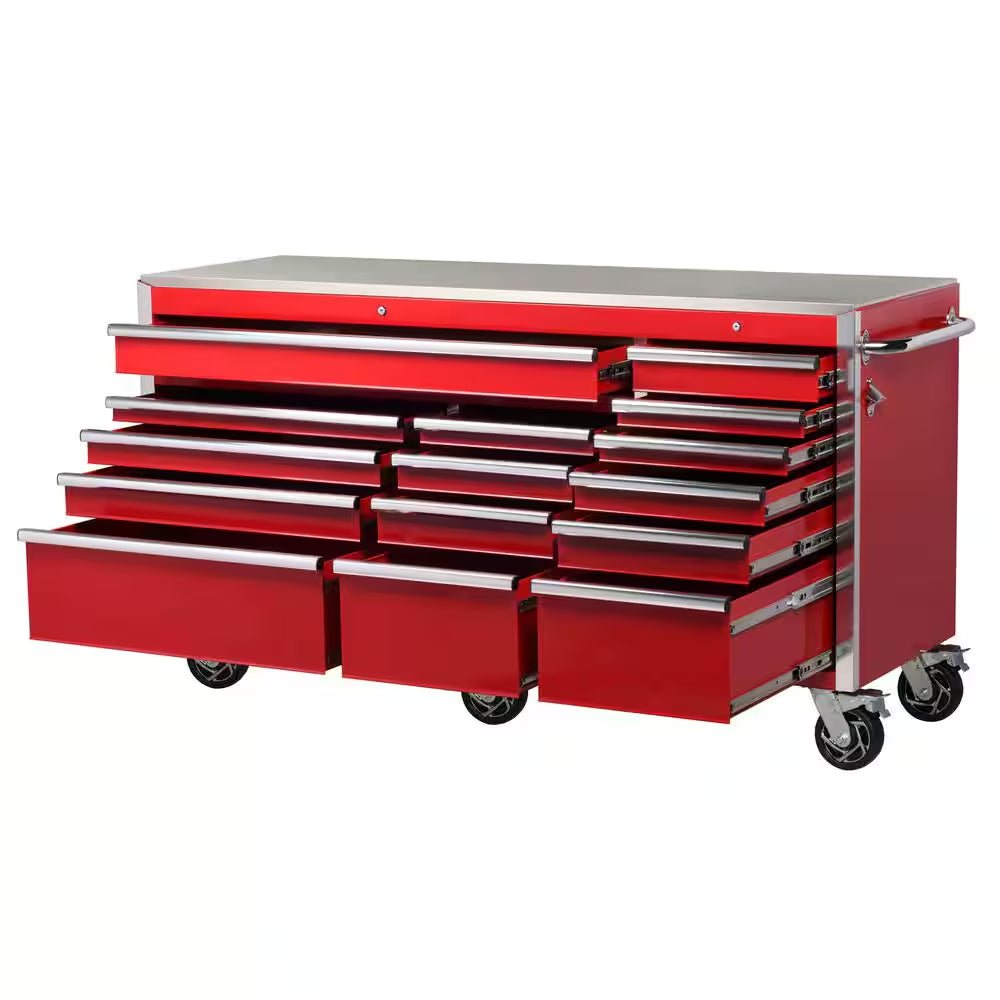 72 IN. 18-DRAWER MOBILE WORKBENCH WITH ADJUSTABLE-HEIGHT SOLID WOOD TOP IN MATTE