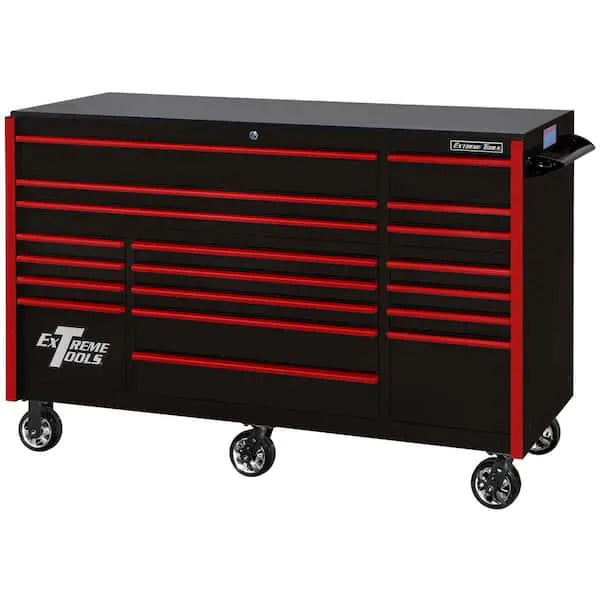 Extreme Tools RX723019RCBKRD-250 Professional 19 Drawer Black Triple Bank Roller Cabinet, 72" W