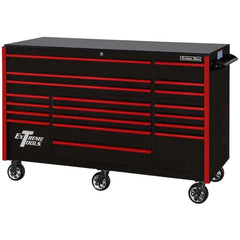 Extreme Tools RX723019RCBKRD-250 Professional 19 Drawer Black Triple Bank Roller Cabinet, 72" W