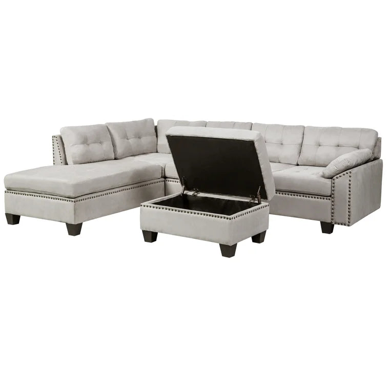 105.1'' Wide Genuine Leather Left Hand Facing Sofa & Chaise Sectional with Ottoman